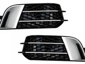 Sidegitter til tågeforlygter, der passer til Audi A1 8X (2010-2015) RS1 design, sort med børstede aluminiumindsatser.