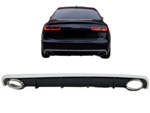 Bageste kofanger valance diffuser egnet til Audi A6 C7 4G Limousine Avant (2010-2014) med udstødningsspidser i RS6 design.