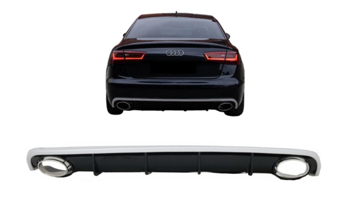 Bageste kofanger valance diffuser egnet til Audi A6 C7 4G Limousine Avant (2010-2014) med udstødningsspidser i RS6 design.
