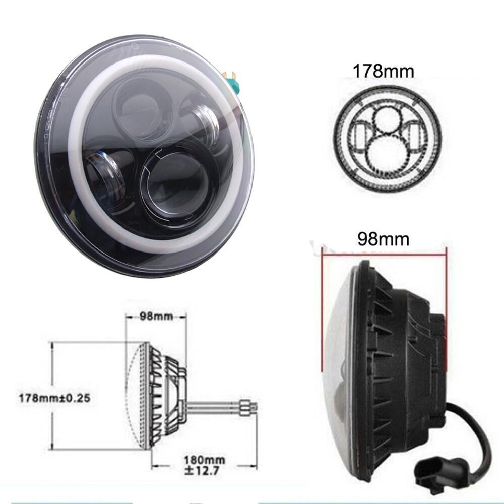 7 tommer CREE LED forlygter med amber halo DRL, velegnet til Jeep Wrangler JK TJ LJ, Land Rover Defender og Mercedes W463, sort. - Billede 2