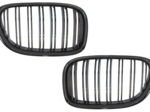 Centrale nyregriller passende til BMW 7-serie F01 F02 F03 (2008-2015) Dobbeltstribe M-design i klaversort.