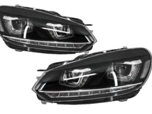 Forlygter til VW Golf 6 VI (2008-2013) Golf 7 3D LED DRL U-Design LED Strømmende Blinklys Krom RHD