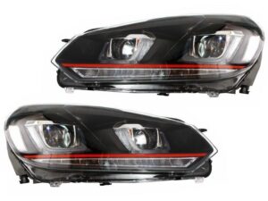 RHD forlygter egnet til VW Golf 6 VI (2008-2013) Golf 7 3D LED DRL U-design LED flydende blinklys med rød stribe