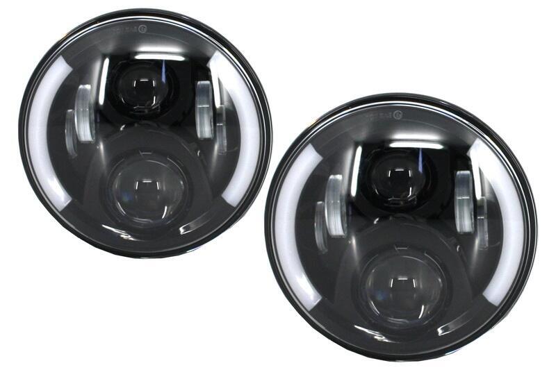 7 tommer CREE LED forlygter velegnet til Jeep Wrangler JK (2007-2017), Mercedes G-Class W463 (1989-2017) og Land Rover Defender Half Halo Sort