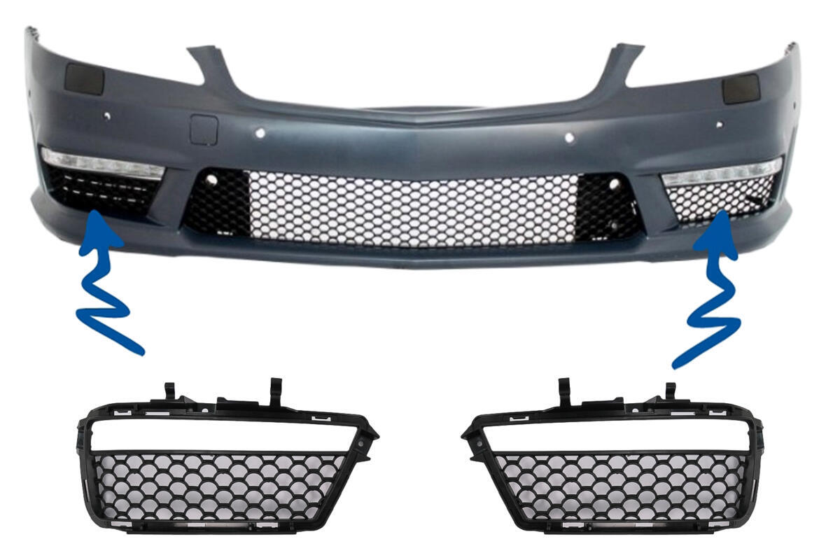 Frontskørts sidegitter til tågeforlygter DRL, egnet til Mercedes S-Klasse W221 (2005-2012) S63 S65 design.