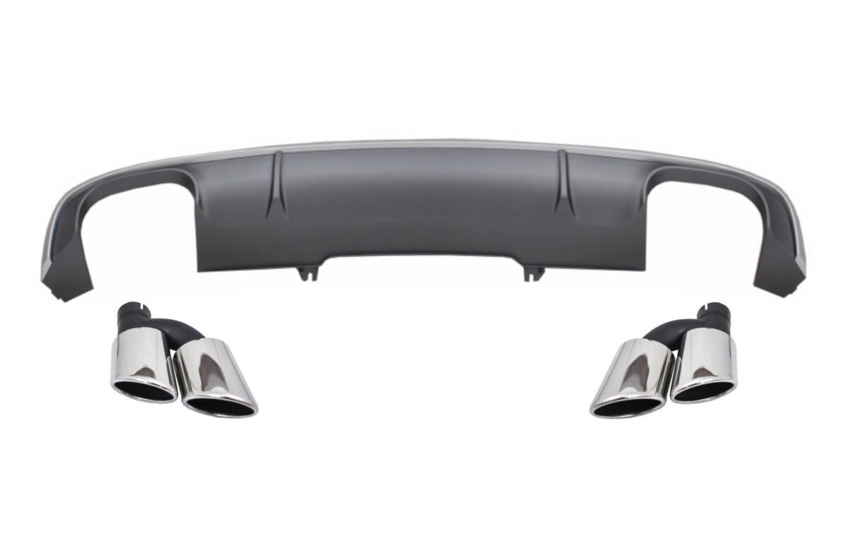 Bageste kofanger diffuser med udstødningsdæmper tips og bagrør, egnet til Audi A4 B9 8W Sedan Avant S-line (2016-2018) S4 design.