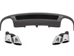Bageste kofanger valance luftdiffuser egnet til Audi A4 B8 Facelift Limousine/Avant (2012-2015) med udstødningsmuffler tips og bagrør S-Line design kun til standard kofanger.
