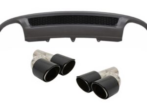 Bageste kofanger valance luftdiffuser egnet til Audi A4 B8 Facelift Limousine Avant (2012-2015) med udstødningsrør i kulfiber, polerede S-Line design, kun til standard kofanger.