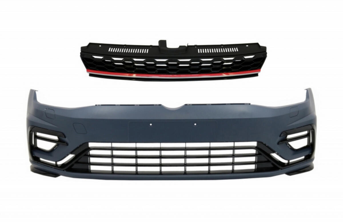 Frontskørter med central grill uden emblem, egnet til VW Golf 7.5 (2017-2020) R GTI design.
