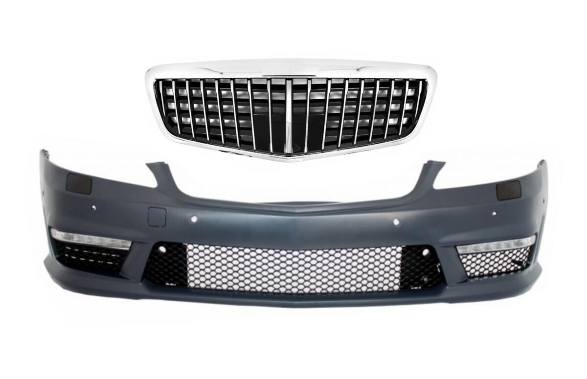 Frontskørter egnet til Mercedes S-Class W221 (2005-2012) med enkelt ramme frontgrill S63 S65 design.