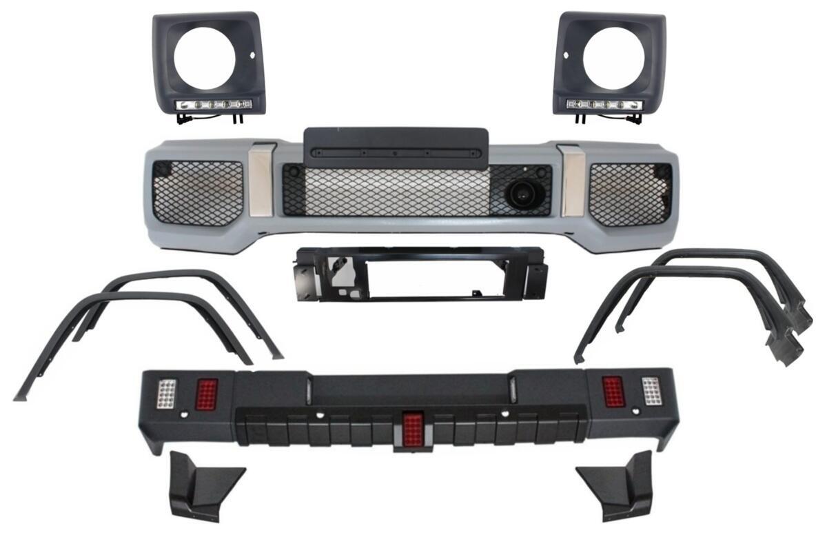 Body Kit egnet til Mercedes G-Class W463 (1989-2018) G63 G65 design med skærmforlængelser, hjulkasser og lygtebeskyttere med LED DRL.