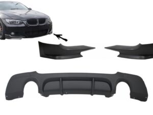 Bageste kofanger diffuser med splittere, der passer til BMW E92 Coupe 3-serie (2006-2010) M Performance Design med dobbelt enkelt udgang.