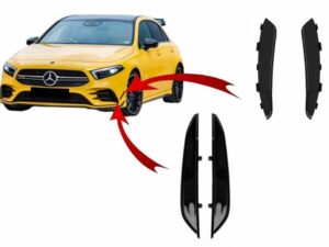 Kit til frontskørter med sidefinner, der passer til Mercedes A-Class W177 V177 (04.2018-2022) A35 Design Black Edition