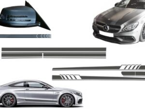 Sæt klistermærker til side-dekaler og øverste motorhjelm, taglåg og spejlklistermærker i mørkegrå, velegnet til Mercedes C205 Coupe og A205 Cabriolet (2014-2016) A45 Design Edition 1.