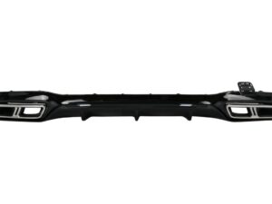 Bageste kofanger luftdiffuser sort med udstødningsmuffler tips i krom, egnet til Mercedes E-Class W213 Sport Line (2016-2019) E63s design.