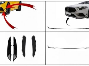 Frontskørtsflapper Sidefinne Flacs egnet til Mercedes A Class W177 V177 (04.2018-2022) med frontskørtslippeudvidelse A35 Design Black Edition