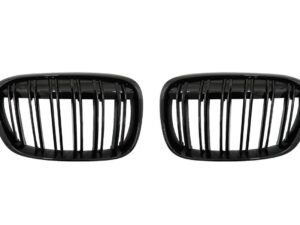 Centrale nyregriller velegnet til BMW X1 SUV F48 Pre-LCI (06.2015-2019) Dobbeltstribe M Design i pianolakeret sort