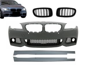 Frontskørt med sideskørter og centrale nyrer, der passer til BMW 5 Serie F10 F11 Non LCI (07.2010-2013) Sedan Touring M-Technik Design