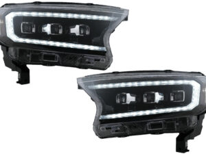 LED lysbar med dynamisk opstartsskærm, der passer til Ford Ranger Raptor (2015-2020) LHD. Fuld sort hus med sekventielle dynamiske blinklys og matrixprojektor.