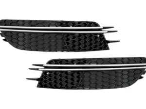 Bumper Side Gitter Dækninger velegnet til Audi A6 C7 4G (2012-2015) RS Design Sort med Børstede Aluminium Indsatser