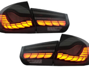 OLED baglygter konvertering til M4 design, egnet til BMW 3 Series F30 Pre LCI & LCI (2011-2019) F35 F80 rød røg med dynamisk sekventiel blinklys.