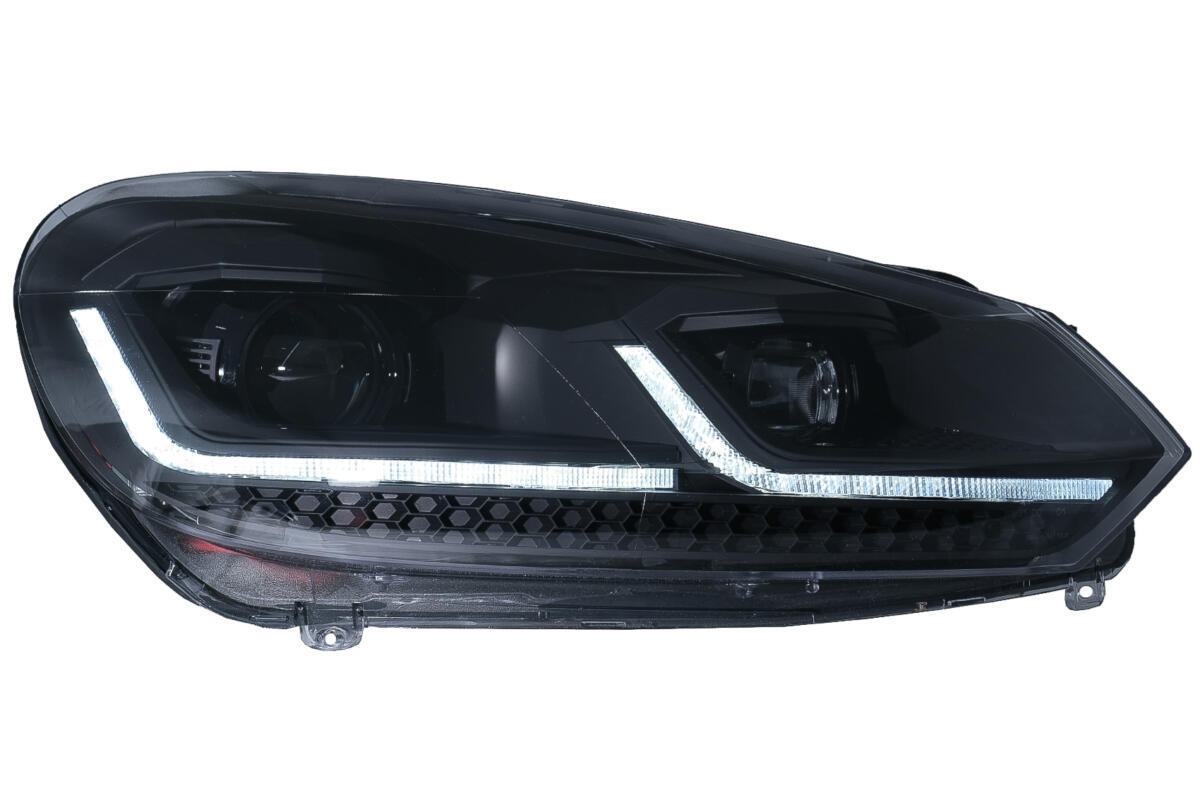 LED-forlygter velegnet til VW Golf 6 (2008-2013) med Facelift G7.5 Look, sorte, flydende dynamiske sekventielle blinklys, venstrestyret. - Billede 2