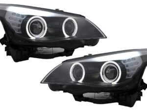 LED Angel Eyes forlygter velegnet til BMW 5 Serie E60 E61 (2003-2007) Sort LCI Design