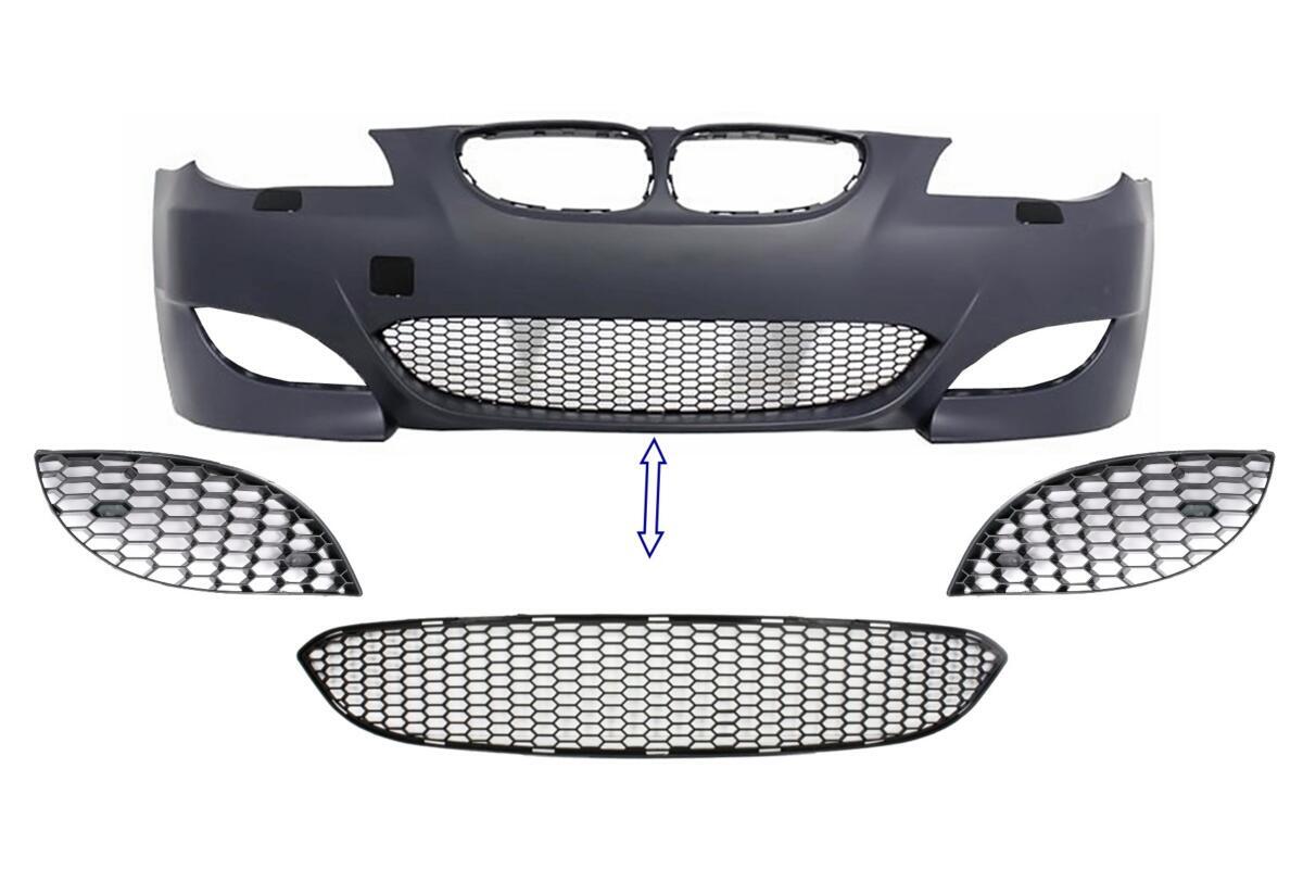 Pakke med frontbumper, nederste centrale og sidegrill, der passer til BMW 5-serie E60 E61 (2003-2010) M5 design.