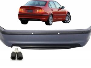 Bagkofanger egnet til BMW 3 Series E46 4D Sedan (1998-2004) M-Technik design med udstødningsrørspids i mat kulfiber.