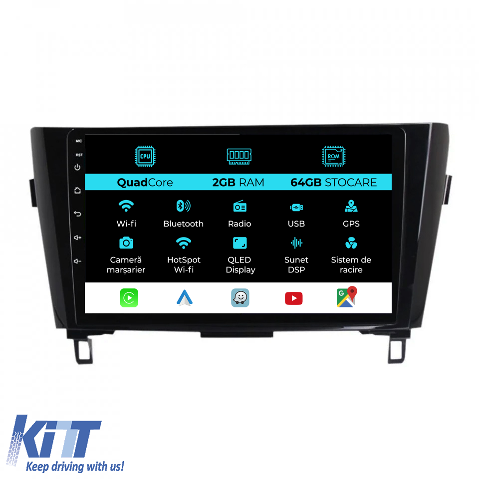 Navigation til Nissan Qashqai J11, X Trail T32 (2013-2018), 10 Tommer, 2Gb RAM, 64Gb Lager, Carplay
