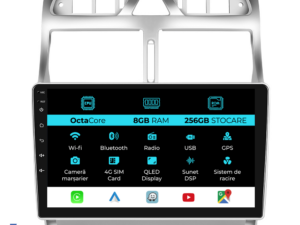 Navigation til Peugeot 307, (2000-2013), 9 tommer, 8Gb RAM, 256Gb lager, Carplay