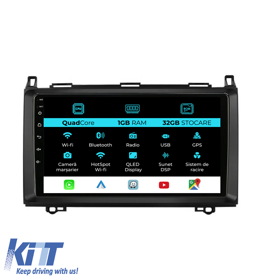 Navigation til Mercedes Vito, Sprinter, Viano B200 A B Klasse (2005-2012), 9 tommer, 1Gb RAM, 32Gb lager, Carplay