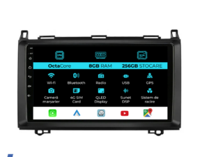 Navigation til Mercedes Vito, Sprinter, Viano, B200, A Klasse (2005-2012), 9 tommer, 8GB RAM, 256GB lager, Carplay