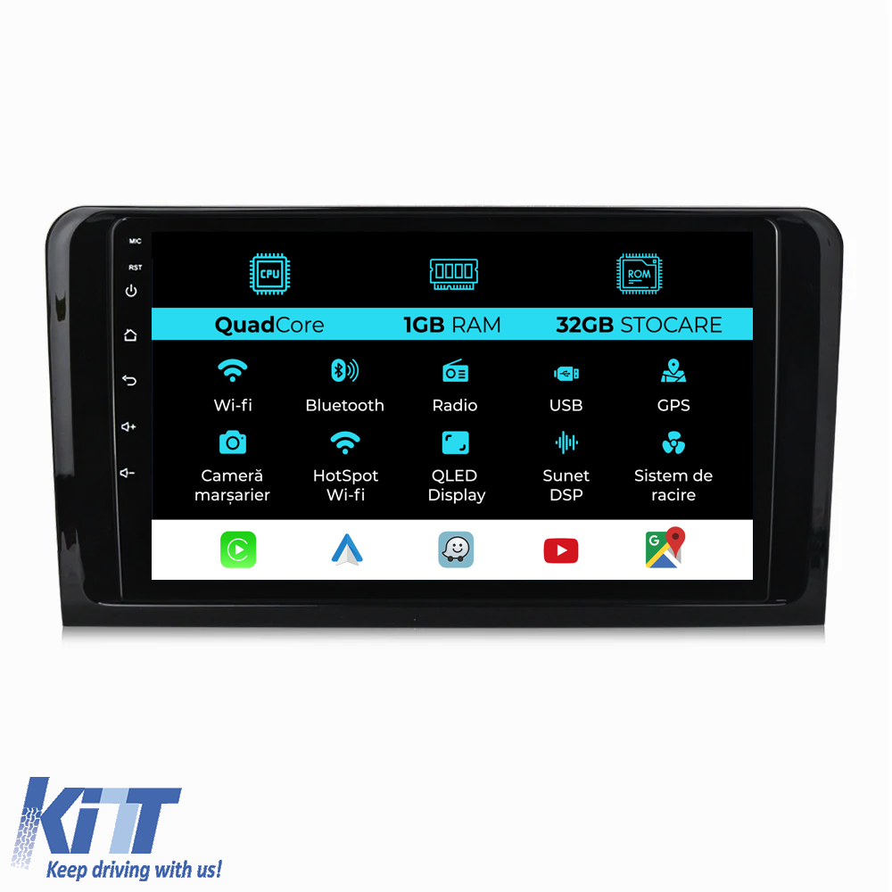 Navigation til Mercedes Benz ML W164 GL X164 (2005 - 2012), 9 tommer, 1 Gb RAM, 32 Gb lager, Carplay