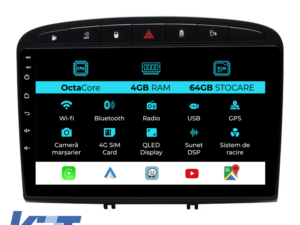 Navigation til Peugeot 308, 408 (2008-2013), 9 Tommer, 4GB RAM, 64GB Lager, Carplay