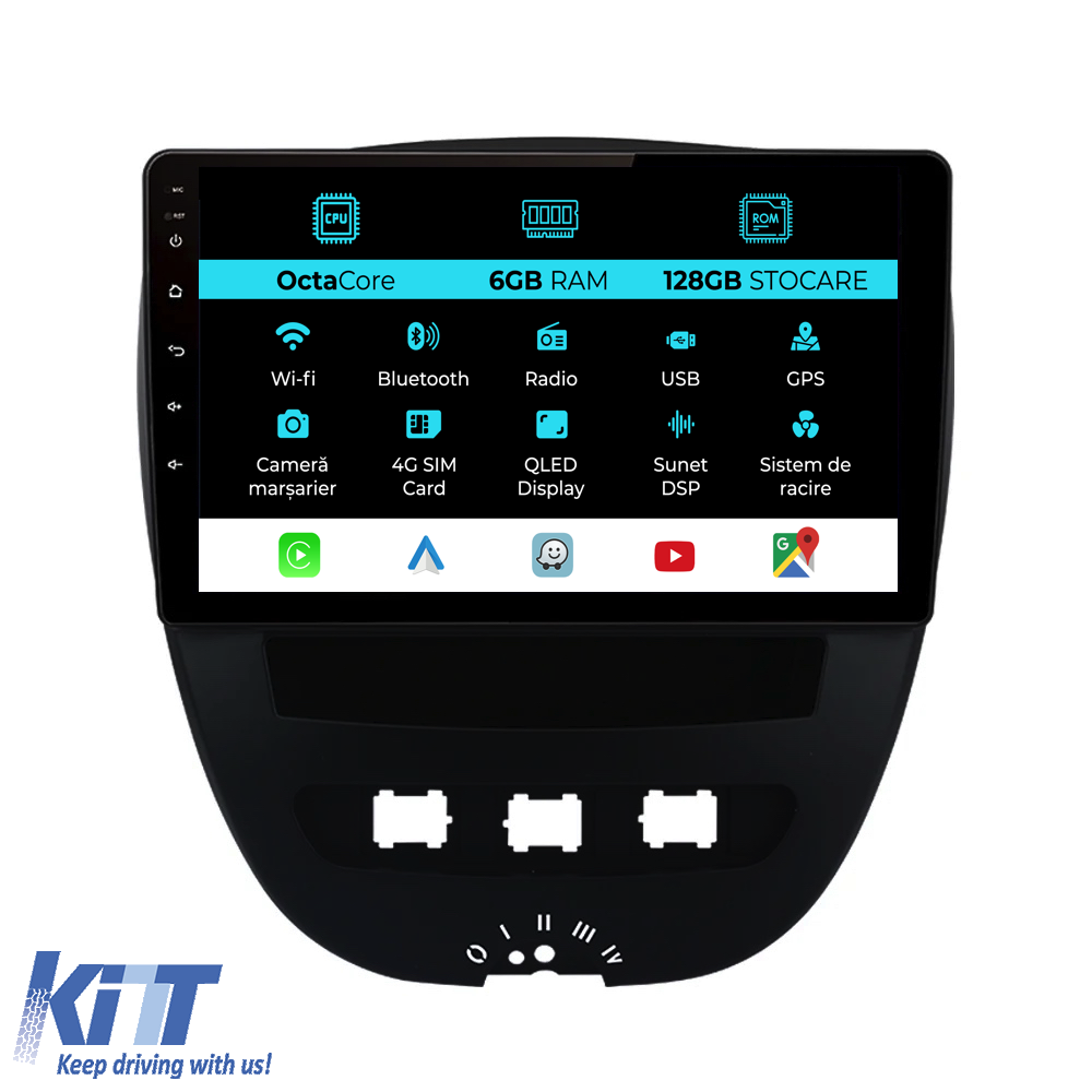 Navigation til Peugeot 107, Citroën C1, Toyota Aygo (2005 - 2015), 10 tommer, 6Gb RAM, 128Gb lager, Carplay
