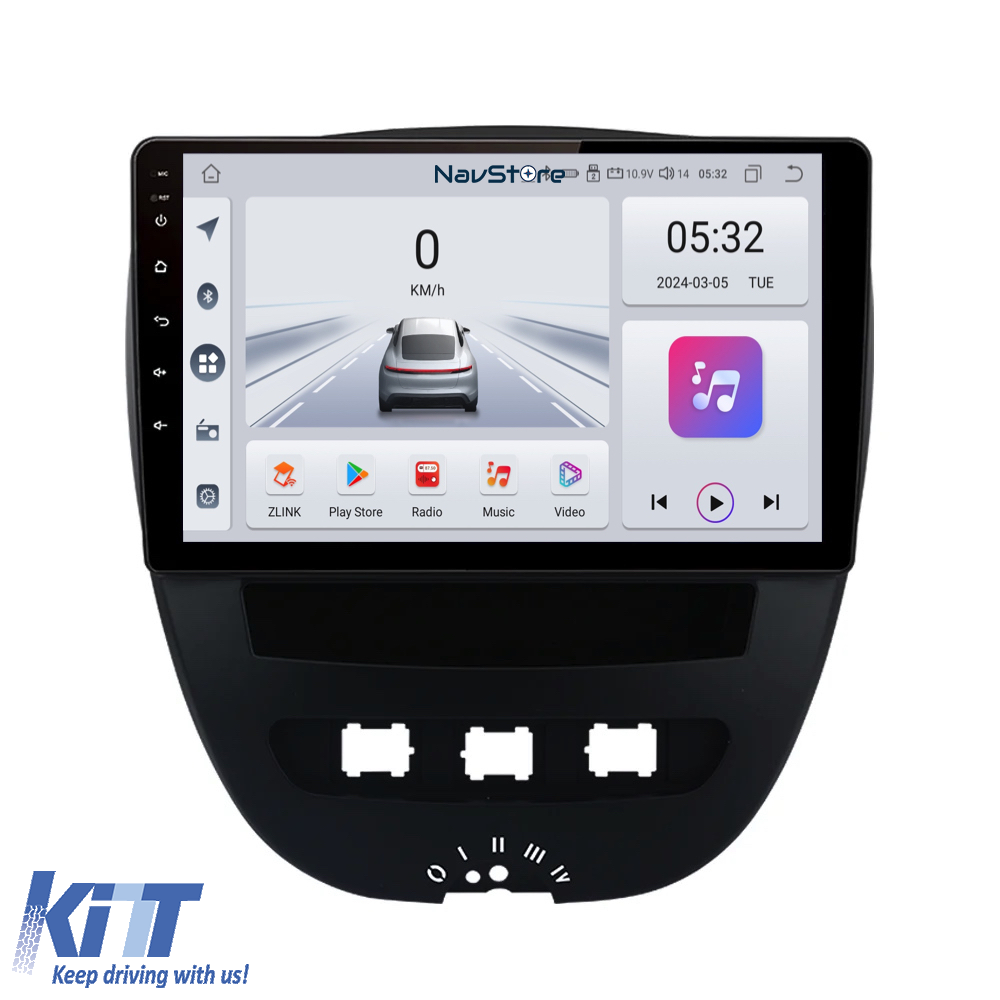Navigation til Peugeot 107, Citroën C1, Toyota Aygo (2005 - 2015), 10 tommer, 4GB RAM, 64GB lager, Bluetooth, WiFi, Carplay