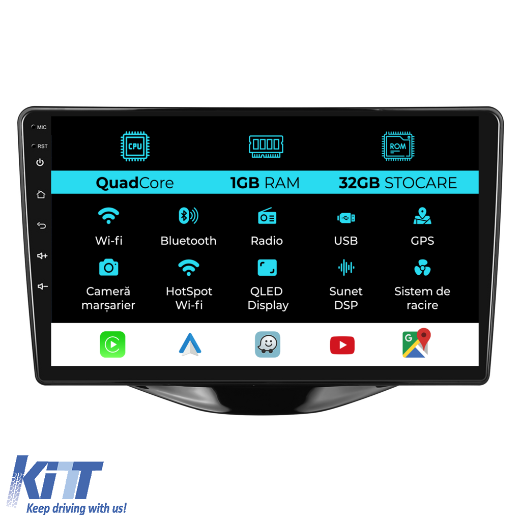 Navigation til Peugeot 107, Citroën C1, Toyota Aygo (2014 - 2022), 9 tommer, 1 GB RAM, 32 GB lager, Carplay.
