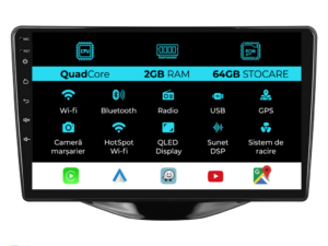 Navigation til Peugeot 107, Citroen C1, Toyota Aygo (2014 - 2022), 9 tommer, 2 GB RAM, 64 GB lager, Carplay
