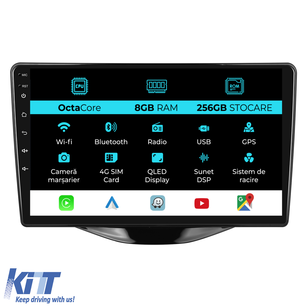 Navigation til Peugeot 107, Citroen C1, Toyota Aygo (2014 - 2022), 9 tommer, 8 GB RAM, 256 GB lager, Carplay