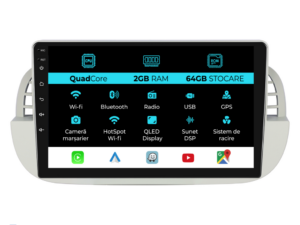 Navigation til Fiat 500, (2007 - 2015), 9 Tommer, 2Gb RAM, 64Gb Lager, Carplay