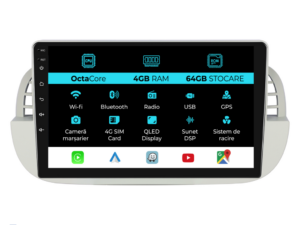Navigation til Fiat 500, (2007 - 2015), 9 tommer, 4Gb RAM, 64Gb lager, Carplay