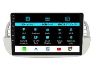 Navigation til Fiat 500, (2007 - 2015), 9 tommer, 6Gb RAM, 128Gb lager, Carplay
