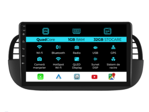 Navigation til Fiat 500, (2007 - 2015), 9 tommer, 1Gb RAM, 32Gb lager, Carplay