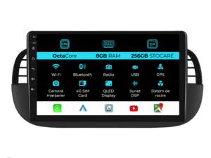 Navigation til Fiat 500, (2007 - 2015), 9 tommer, 8Gb RAM, 256Gb lager, Carplay