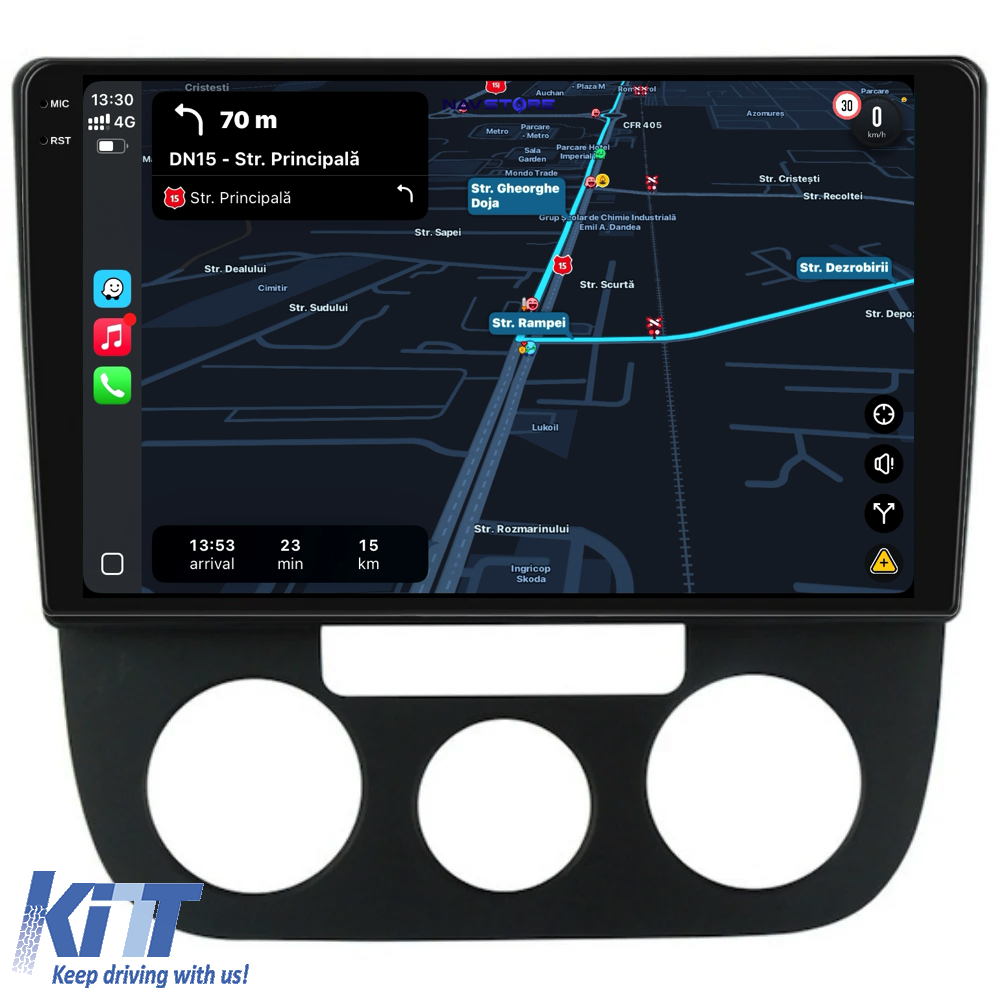 Navigation til Volkswagen Golf5, Jetta (2004-2009), 10 tommer, 8GB RAM, 256GB lager, Carplay - Manuel klimakontrol - Billede 3