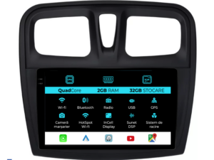 Navigation til Dacia Logan Sandero (2012-2020), 9 tommer, 2 GB RAM, 32 GB lager, Carplay.