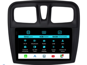 Navigation til Dacia Logan Sandero (2012-2020), 9 tommer, 4GB RAM, 64GB lager, Carplay