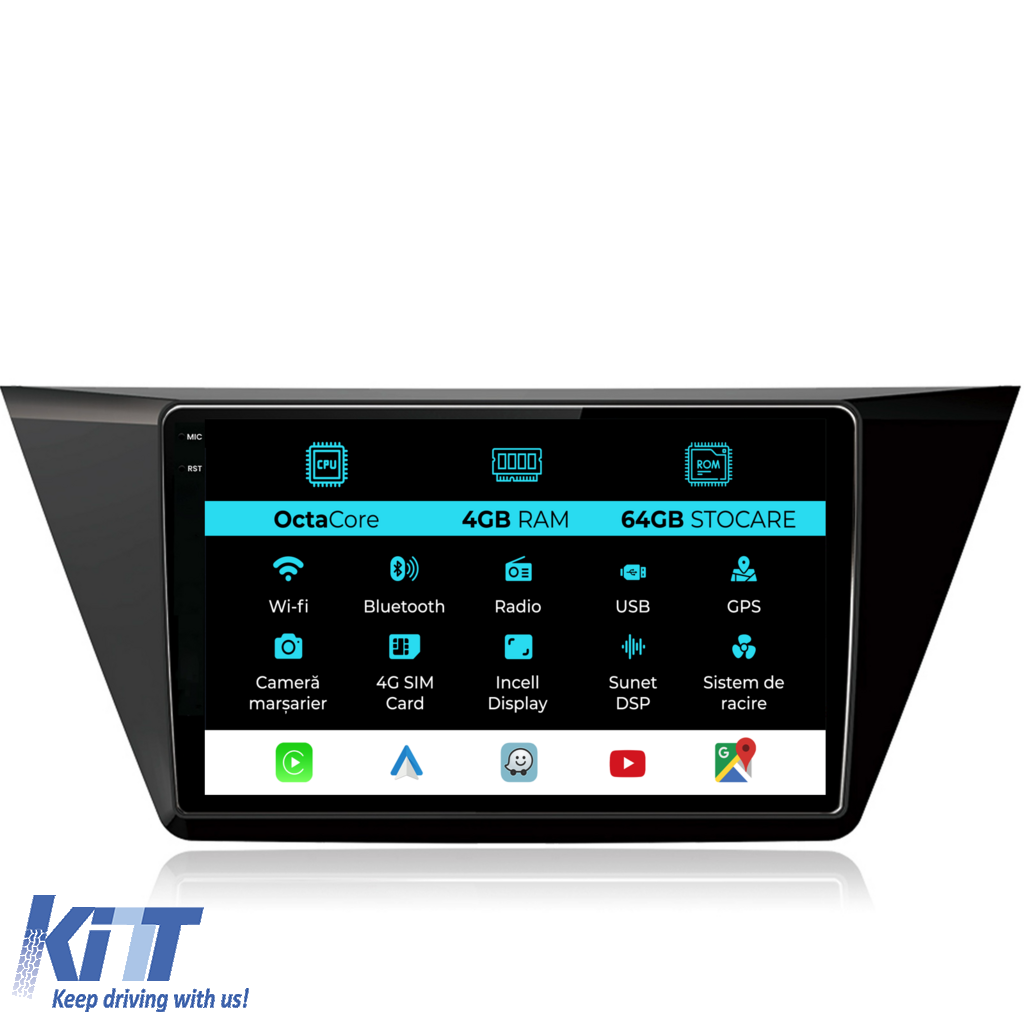 Navigation til Volkswagen Touran, 2015 - 2020, 10 Tommer, 4Gb RAM, 64Gb Lager, Carplay