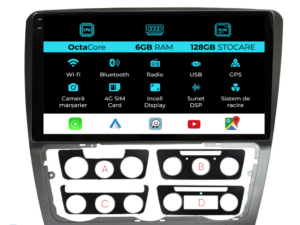 Navigation til Skoda Octavia 2, (2004-2013), 10 Tommer, 6Gb RAM, 128Gb Lager, Carplay